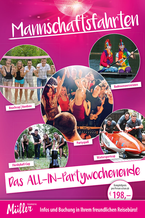 Plakat Mannschaftsfahrten All-In Partywochenende