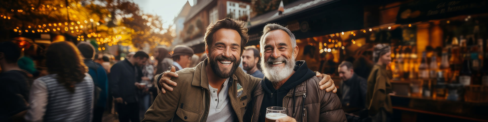 Herren auf dem Markt mit Bier